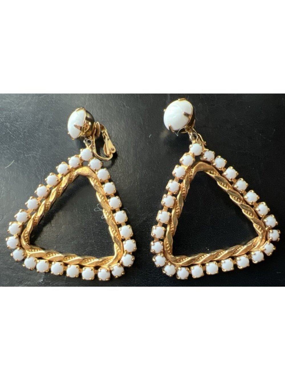 Vintage Gold Tone Triangle Shape Clip On Earrings